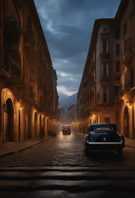 A realistic masterpiece image of a 1920 italian mafia city background, movie poster,  realisitc, 8k, detailed, high detailed,