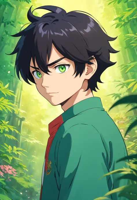 Anime - style image of a man with black hair and green eyes, Character portrait, inspired by Okumura Masanobu, trending on pixiv, shin hanga, portrait of a female anime hero, Young anime man, epic anime style, anime style character, badass anime 8 k, in an...