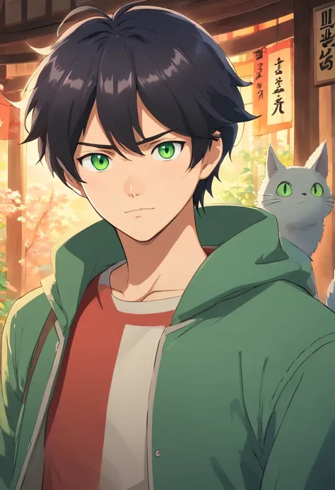 Anime - style image of a man with black hair and green eyes, Character portrait, inspired by Okumura Masanobu, trending on pixiv, shin hanga, portrait of a female anime hero, Young anime man, epic anime style, anime style character, badass anime 8 k, in an...