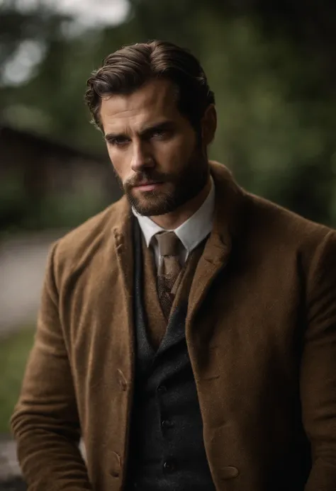 Henry Cavill pelado sentado e homem ruivo forte com barba muito peluda, peludo sem camisa, posando para foto em um banco, com as pernas abertas mostrando espessamento e veia. Olhando para um espelho gigante