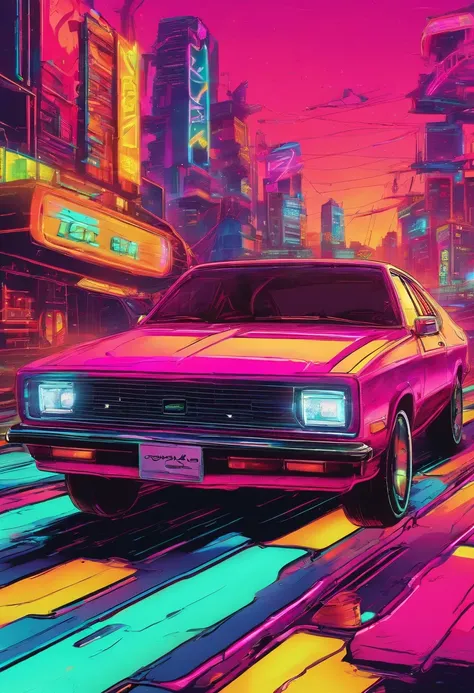 Retrowave Synthwave Background With Neon Lights Everywhere, Objeto principal - Chevrolet Opala 1969