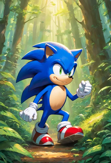 sonic the hedgehog,em uma floresta sombria,batalhando contra um faker sonic com tom de pele mais escura