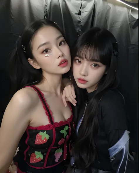 there are two women posing for a picture together in a photo booth, blackpink jennie, lalisa manobal, nixeu and sakimichan, jossi of blackpink, lalisa manoban of blackpink, ulzzang, blackpink, with ivy, portrait of jossi of blackpink, roseanne park of blac...