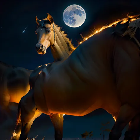 flying horse, night sky, beautiful nature, illustrations, best quality, ultra-detailed, realistic, vivid colors, bokeh, landscapes, moonlight, stars, magical atmosphere.