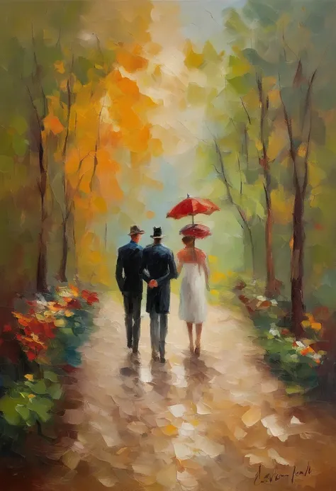 A walk in the park, A heartfelt moment between two lovers Their tender gestures reflect the sweet melody of a love affair in the making. Victorian era style