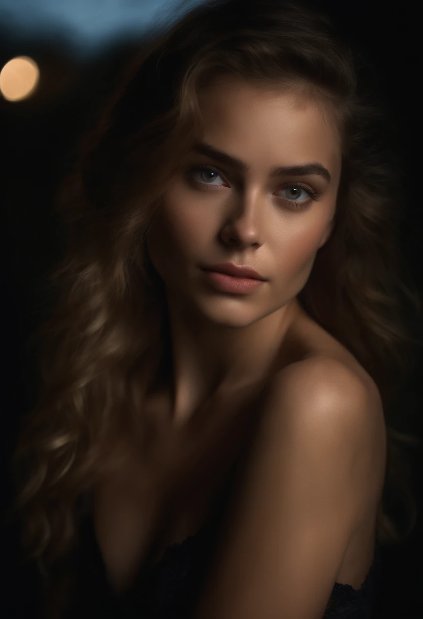 Best quality, masterpiece, ultra high res, (photorealistic:1.4), raw photo, 1girl, offshoulder, in the dark, deep shadow, low key, cold light, detailed skin