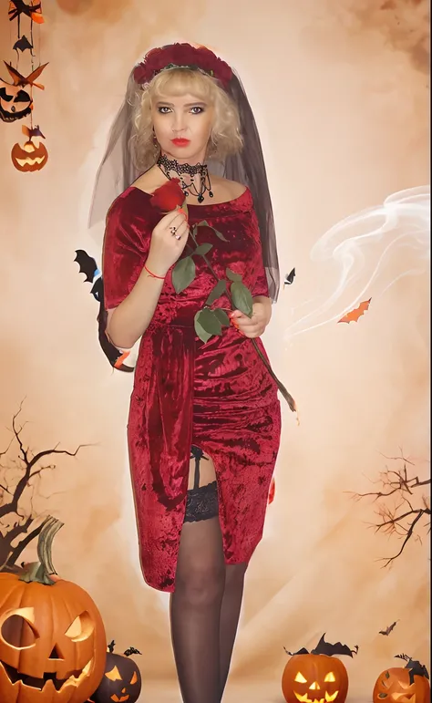 Halloween Girl Background, web, Pumpkin, the bats, Smoke , mask