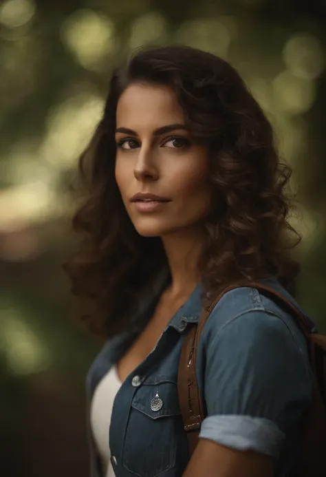 Mulher de Arafed segurando um mapa 
em um caminho que leva a floresta, 
backpack strap and part of it showing,
cabelo escuro, camisa branca de manga curta,
long jeans, bota preta,
foco no mapa, ao ar livre, victoria siemer, 
close up foto de retrato, tiro ...