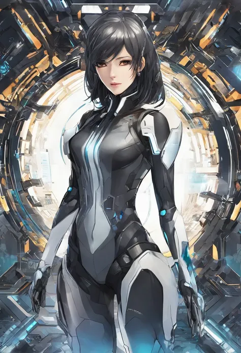 man of average height, Japanese woman with dark hair and piercing eyes. Your skin has a pale tone, And he has discreet cybernetic implants, like a bionic eye thats your main investigative tool. He dresses up in tech suits and a high-tech mask to hide his i...