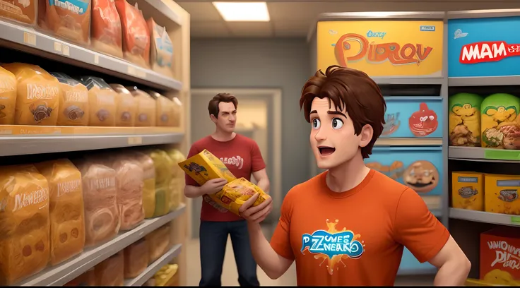 imagem Disney pixar homem fazendo compra em mercado com logo