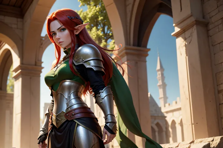 a half-elf with red hair and green eyes a paladin