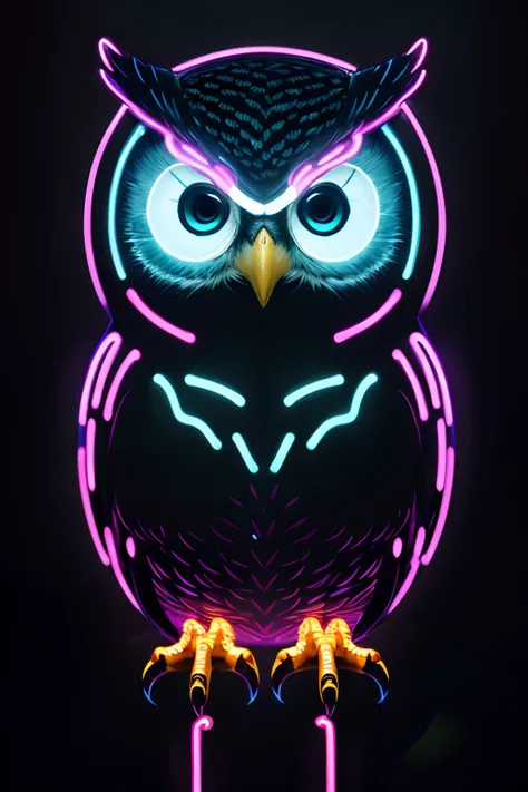 (((masterpiece))), (((neonart))),realistic , neon owl, high detail neon owl glowing, neon  owl, neon tree, neon moon, in a black background,