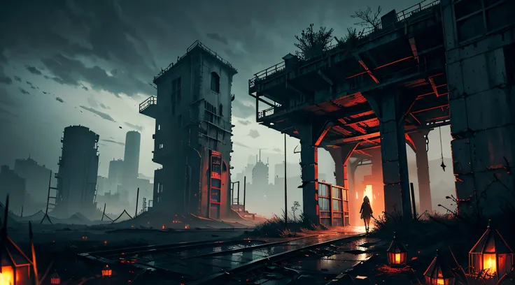 highly detailed landscape, loneliness, gloomy, abandoned vault, old wooden crates, dark endless concrete labyrinth, lots of mechanical spiders around, glowing red spider eyes, gloomy atmosphere, dystopian, highly detailed, highly detailed lighting, cold li...