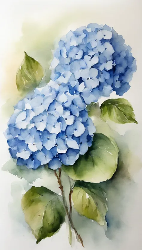 A small bouquet of 2 hydrangeas on a white background, in the center of the image