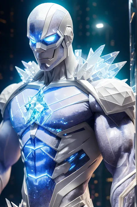 (extremely detailed 8k wallpaper), a medium shot photo of white cyberpunk crystal-man suit made of  crystal from marvel, Halloween theme, Halloween decorations, intricate, high detail, dramatic