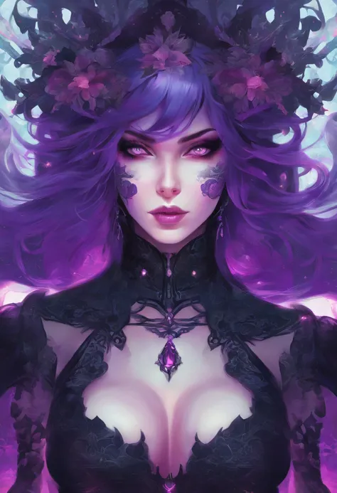 a close up of a man in a costume with purple hair and purple glowing eyes, glowing green pumpkins, lois van baarle and rossdraws, artgerm and lois van baarle, artgerm and rossdraws, rossdraws cartoon vibrant, beautiful succubus, ross tran style, rossdraws ...