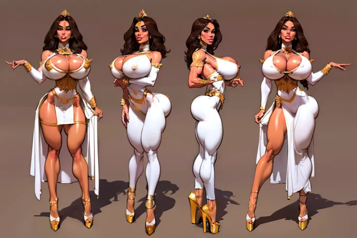 ((Doggystyle pose:1.4)), ((masterpiece)),(((best quality))),((character design sheet)), ((full body view)) (((Indian empress))) mature face, ((middle eastern eyes:1.4)), ((empress gown)), intricate breastplate, defined cheekbones, high cheekbones, illustra...