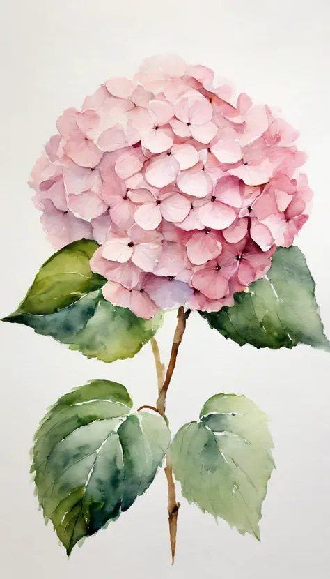 blush pink hydrangea, white background, minimalistic art