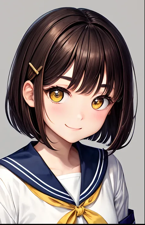 girl with、No background、without background、Background through、brown haired、Brown hair、short-cut、bob cuts、Subject bangs、Pattsun bangs、Aligned bangs、Sareme、drooping eyebrows、Takuambi、Marovi、Round eyebrows、Yellow eyes、Yellow eyes、pinned down、hair pin、校服、stude...