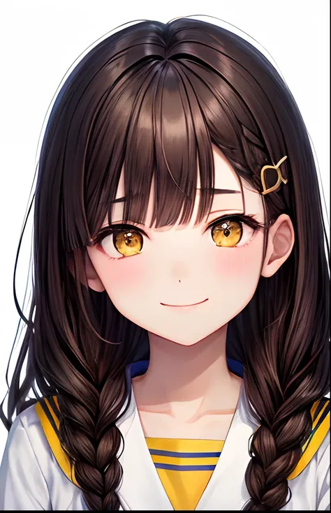 girl with、No background、without background、Background through、brown haired、Brown hair、Long、The long-haired、Braiding、Subject bangs、Pattsun bangs、Aligned bangs、Sareme、drooping eyebrows、Takuambi、Marovi、Round eyebrows、Yellow eyes、Yellow eyes、pinned down、hair p...