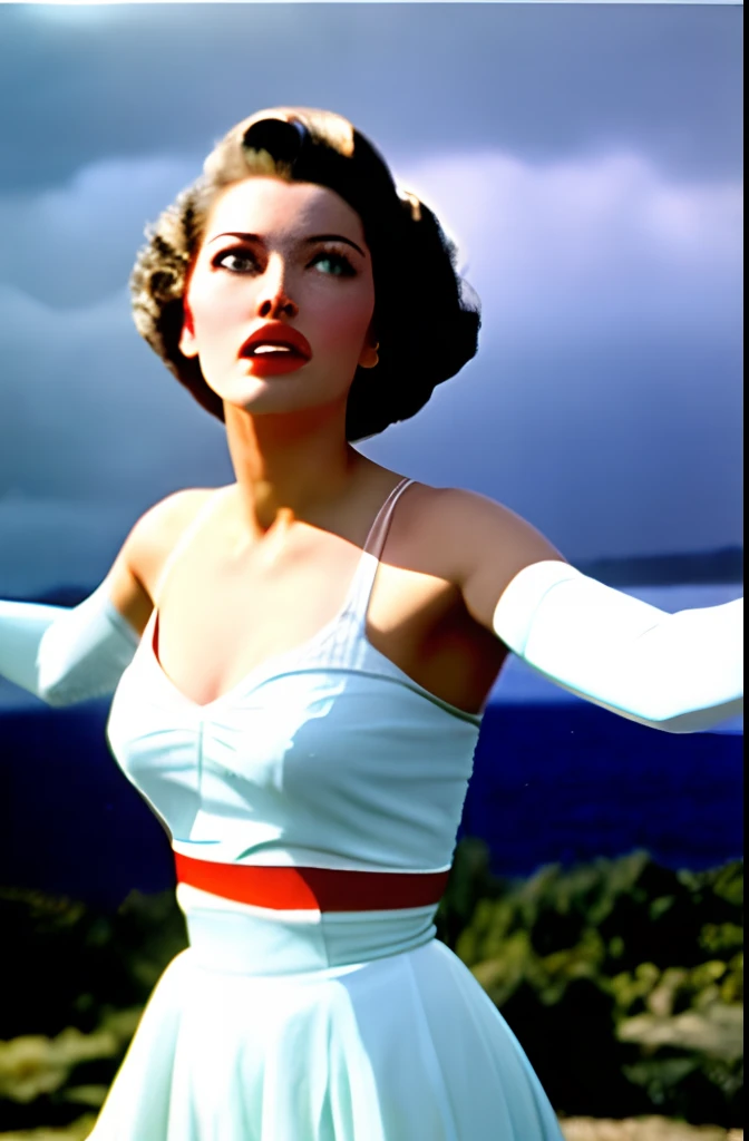 sd-celulose, ava gardner,venusian invasion:1.2), fundo do planeta, (mulher contida), 1950,