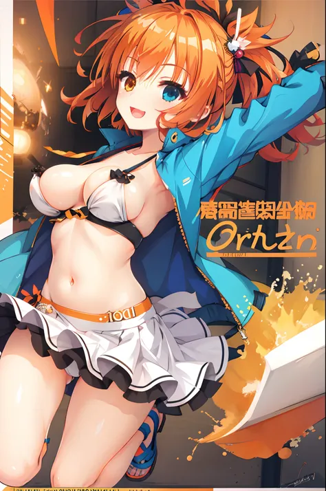 tiny girl,Colossal tits,maikurobikini,Smile with open mouth,Orange hair,hair adornments,Heterochromia,Top image quality,Best Quality