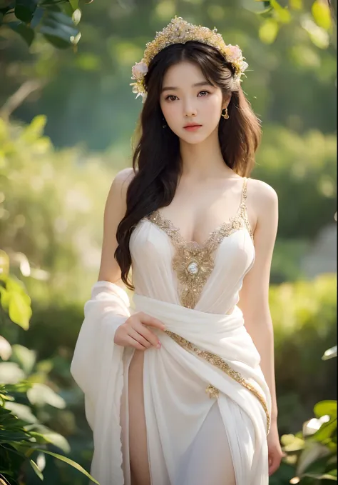 (daydream), 1girl, (beauty breast (upper body)), 1girl, transparent wear, (erotic_, (masterpiece)), kim Yoo-jung, (aphrodite goddess), pretty young face (Russian) (Asian), adept art, very best quality detailed face:1.5, (8k HD graphic, (soft and chill ligh...