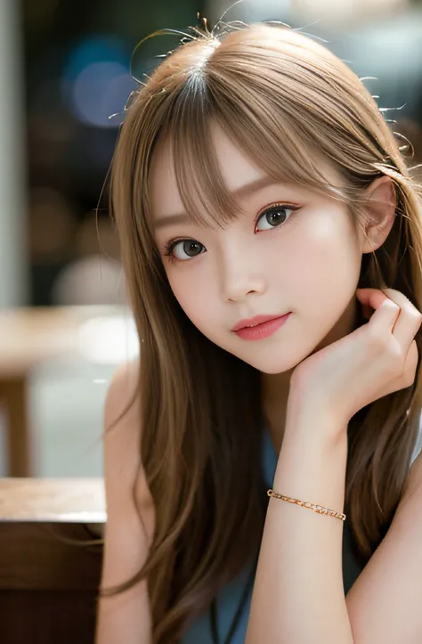 masterpiece, best quality, 8k, 15yo, teen, raw photo, award winning portrait, smile shyly, 1girl, idol face, beautiful, extremely pretty, cute, japanese women,female idol, round big eyes, drooping eyes, small nostrils, light makeup, big round eyes, narrow ...