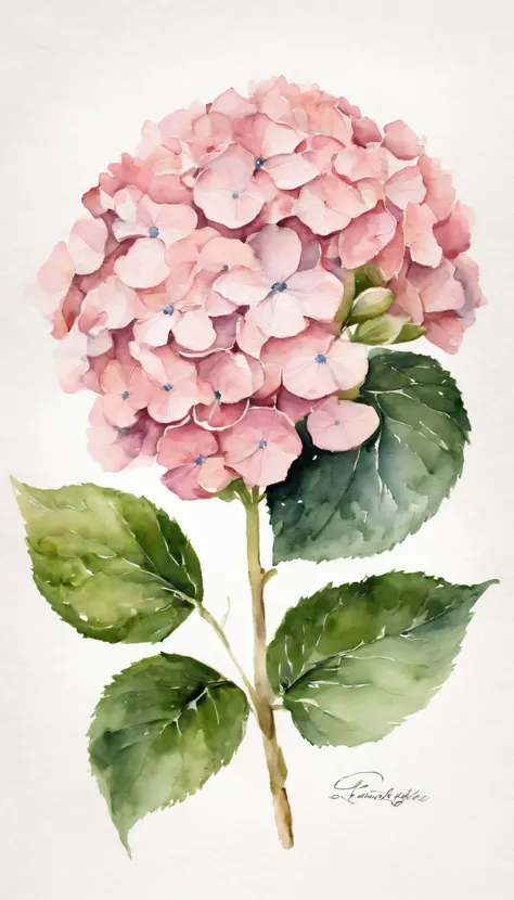 blush pink hydrangea, white background, minimalistic art