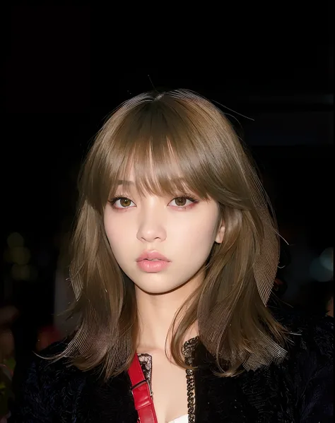 Mujer arafed con el pelo largo y flequillo con una chaqueta negra, Lalisa Manoban de Blackpink, Retrato de Jossi de Blackpink, Flequillo partido en el centro, Lalisa Manobal, flequillo esponjoso, con flequillo, Retrato de Kpop Idol, portrait of female Kore...