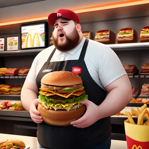 100 pictures of hairy fat man in love with burgers and gets mad at mcdonalds workers and fights them