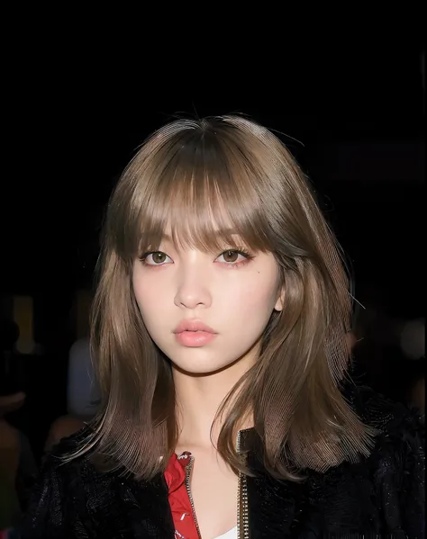 Mujer arafed con el pelo largo y flequillo con una chaqueta negra, Lalisa Manoban de Blackpink, Retrato de Jossi de Blackpink, Flequillo partido en el centro, Lalisa Manobal, flequillo esponjoso, con flequillo, Retrato de Kpop Idol, portrait of female Kore...