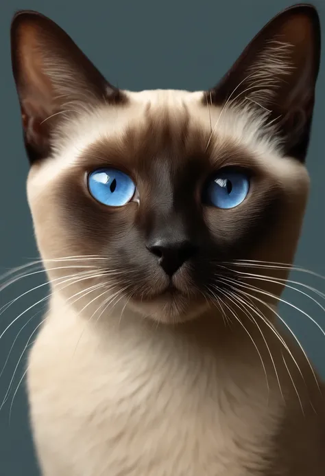 A Siamese cat , Illustration of 1 Siamese cat strokes brown with beige, olhos azul-acinzentados, Ultra-realistic illustrations, Ultra-realistic illustrations, hypperrealistic illustration, Um gato. Pintura realista, autor：Wayne Inglaterra, realistic illust...