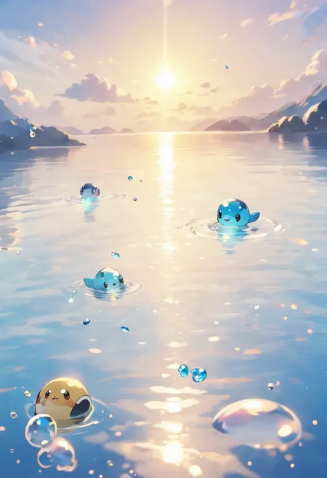 Bright 3D graphics，Show off your glacial wishes on the tranquil lakeside. foam, Beautiful rendering details, Watch the bubbles gently blow into the air, Everyone has hopeful wishes. Bubbles capturing the reflection of the setting sun, Create dreams, magica...