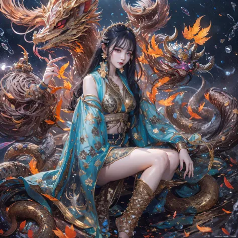 fly the nine-tailed light blue sky division flame hairy bear star，erotic，torch night black gold orange brocade silk snake print ...