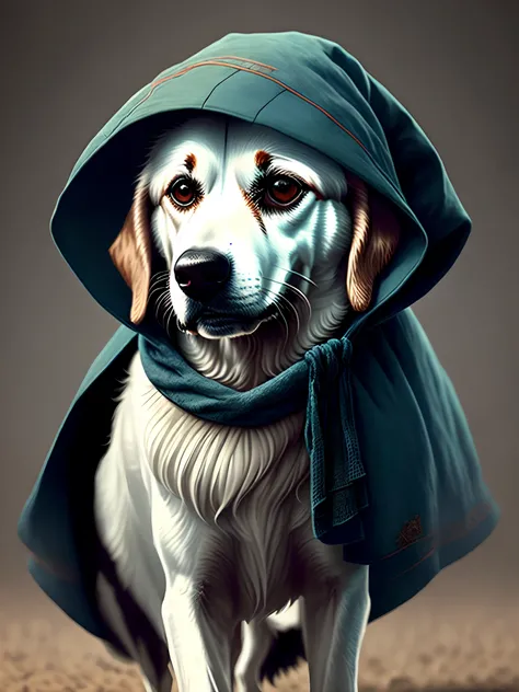 A borzoi dog thats a wizard with a hooded cloak.