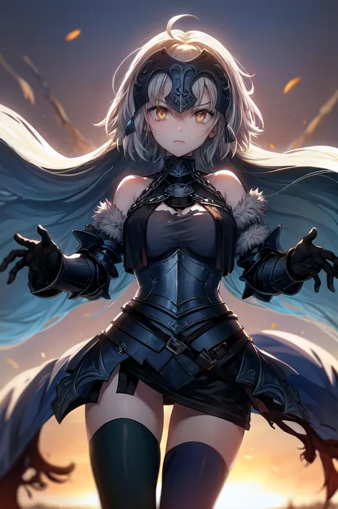 (masterpiece, best quality:1.3), (mature woman), create a visual tribute to Jeanne DArc from Fate/Apocrypha anime. (Meticulously detailed eyes and body), capturing every nuance of her beauty:1.2). Jeannes eyes, a mesmerizing blend of determination and grac...