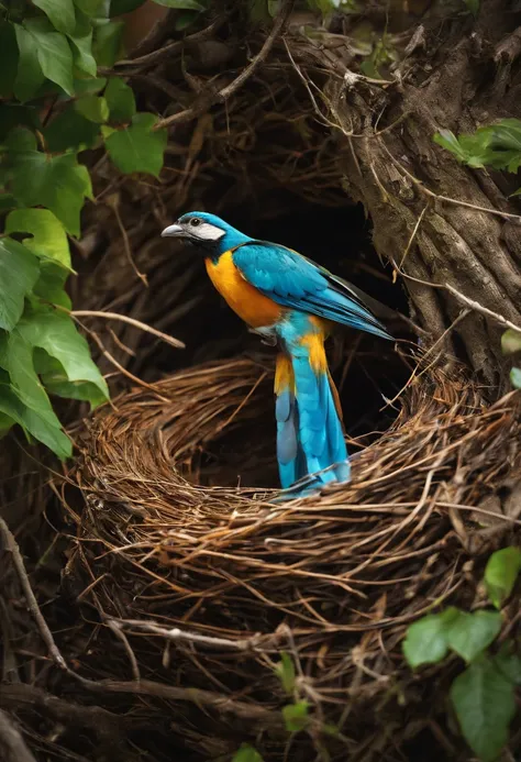 Half bird half crossing guard hoarding trash in her nest house