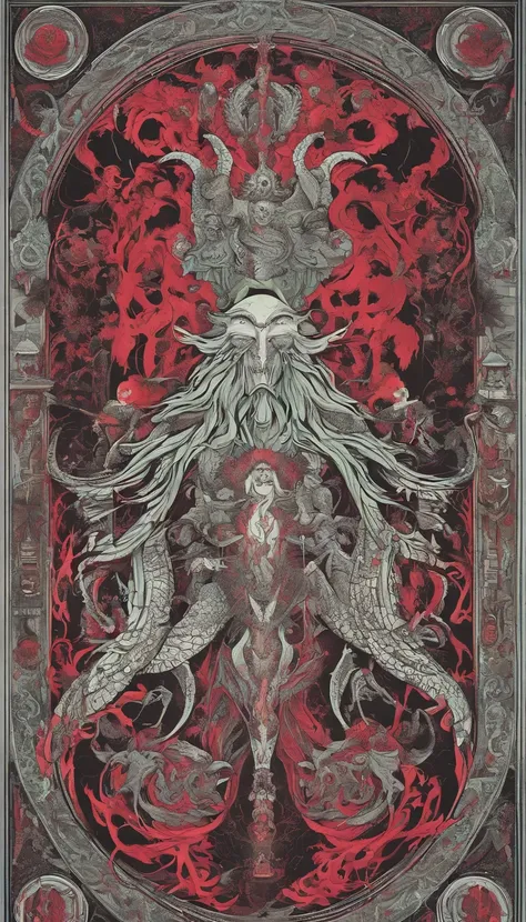 From the depths he emerges, devil, 
The Cthulhus Parade in crimson hues.
Whispers of the otherworldly echo,
A festival where madness and beauty fuse.

In the night sky adorned with abyssal splendor,
Feathers stained with blood dance and soar.
Entwined by t...