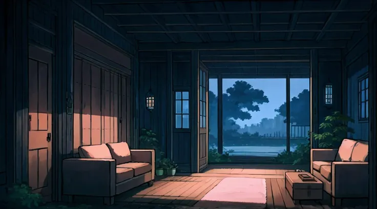 there is a room with a couch and a chair in it, interior background art, anime background art, background art, anime background,...