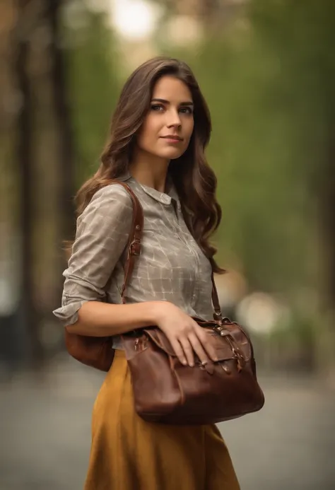 college girl holding back pack, brown hair, cute