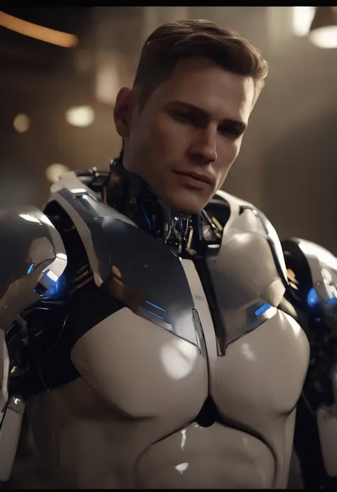 Detroit become human male robot naked, hot man receiving blowjob in uniform, abs, penis, blowjob, highly detailed, dramatic lighting