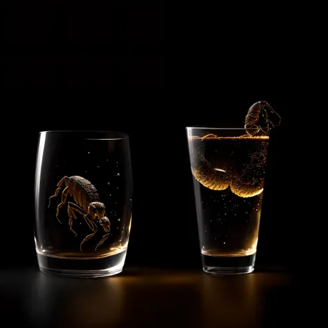 A scorpion in night on a glass in man hand