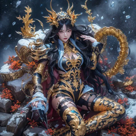 fly the nine-tailed light blue sky division flame hairy bear star，erotic，torch night black gold orange brocade silk snake print ...