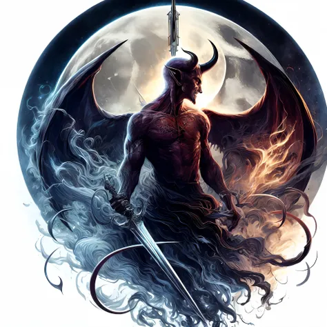 Un primer plano de un demonio con una espada en la mano, Demonio masculino en forma con cuernos blancos, Demonio Masculino, demon lord, djinn hombre demonio masculino, Hermoso dios masculino de la muerte, El dios Hades, Hombre Demonio Masculino, Lucifer, d...