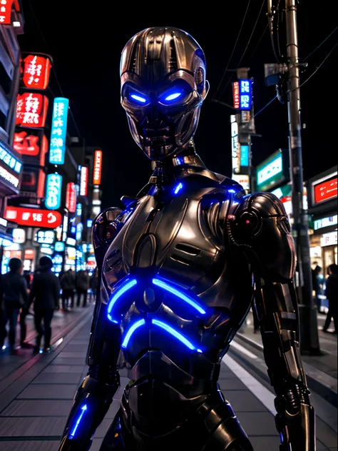 ultra realistic, very high quality, realistic lighting, night time, t-x, endoskeleton, (t-x endoskeleton:1.1, t-x in a tokyo str...