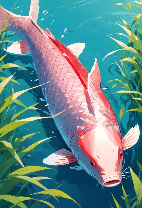 Grass carp，vectorial, Quad view，Blue background image