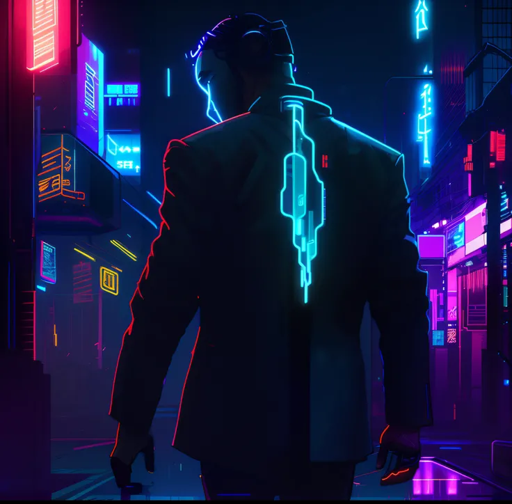 a close up of a person in a suit walking down a street, cyberpunk art style, cyberpunk vibes, cyberpunk vibe, cyberpunk noir, cyberpunk neon, neon cyberpunk, cyberpunk art, cyberpunk street, cyberpunk themed art, has cyberpunk style, cyberpunk vibrant colo...