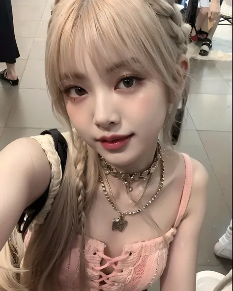 Chica Araffe con un top rosa y un collar y un bolso, Lalisa Manobal, Lalisa Manoban de Blackpink, Parque Roseanne de Blackpink, ulzzang, Jossi de Blackpink, Shikamimi, Hermosa Delphine, El Corte Hime, Chiho, con flequillo, Retrato de Jossi de Blackpink, Ja...