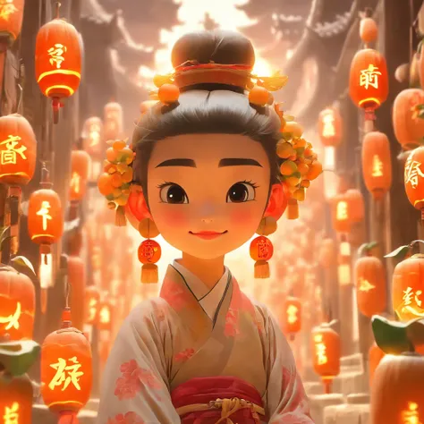 China-style，Tang dynasty teenager，modern day，Cute and cute，Take a bunch of sugar gourds，eery，The lively streets of Changan，Full body like，Detailed and accurate，depth of fields，8K,A high resolution,tmasterpiece,Beautiful wallpapers,high qulity,high detal,s ...